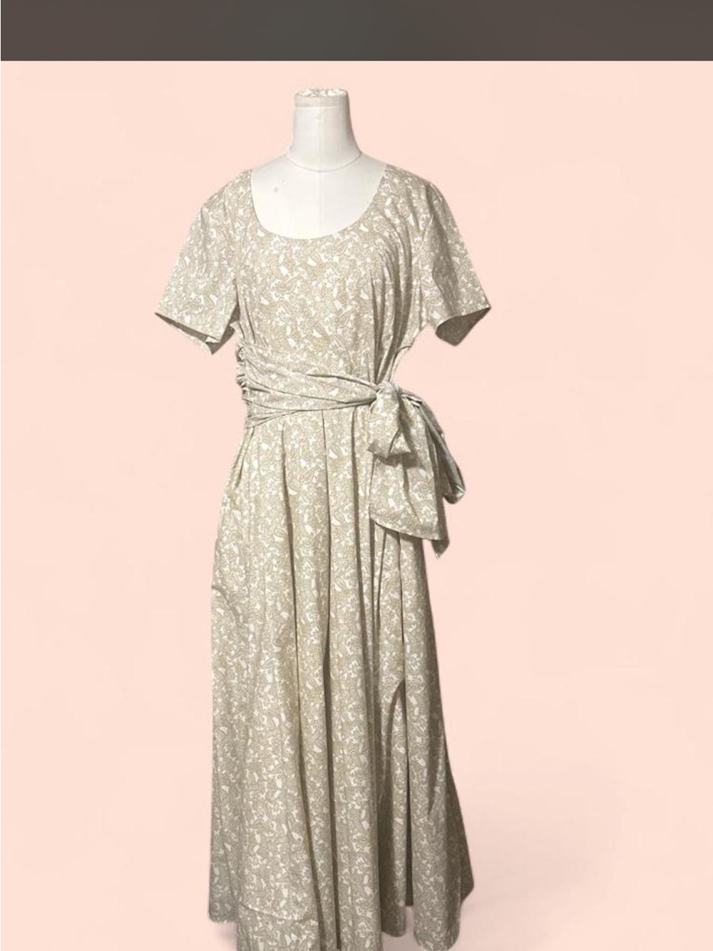 eshakti Cream Floral Tie-Waist Maxi Dress